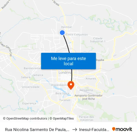 Rua Nicolina Sarmento De Paula, 95 to Inesul-Faculdade map