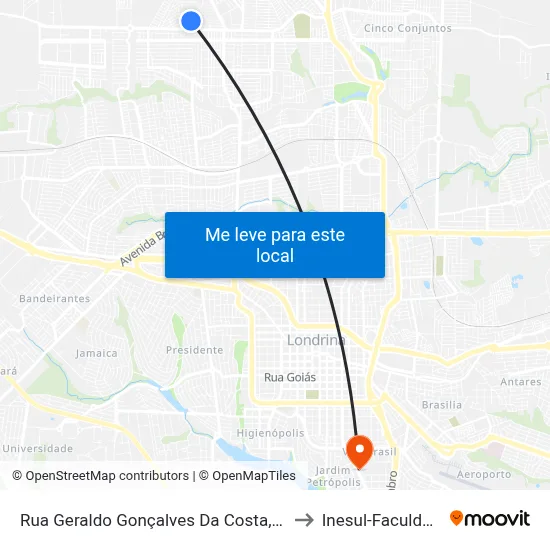 Rua Geraldo Gonçalves Da Costa, 548 to Inesul-Faculdade map