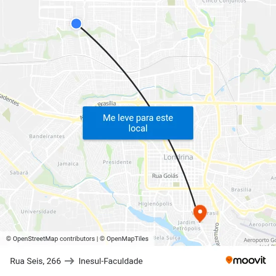 Rua Seis, 266 to Inesul-Faculdade map