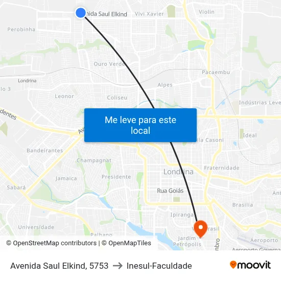 Avenida Saul Elkind, 5753 to Inesul-Faculdade map