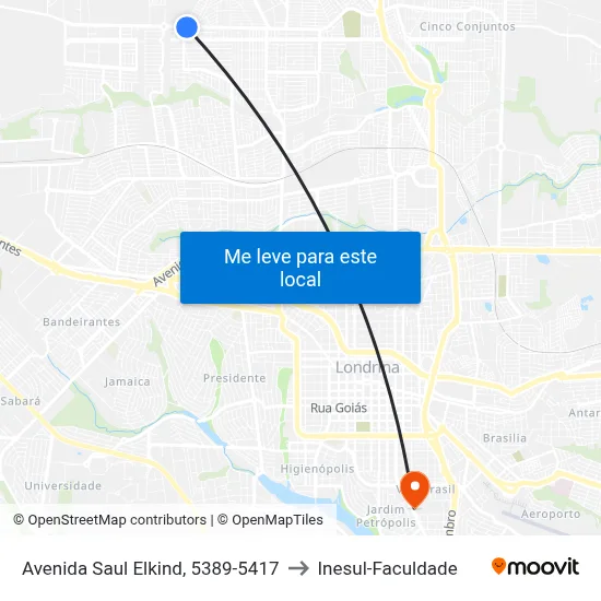 Avenida Saul Elkind, 5389-5417 to Inesul-Faculdade map