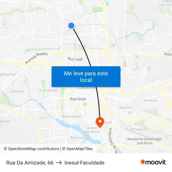 Rua Da Amizade, 66 to Inesul-Faculdade map