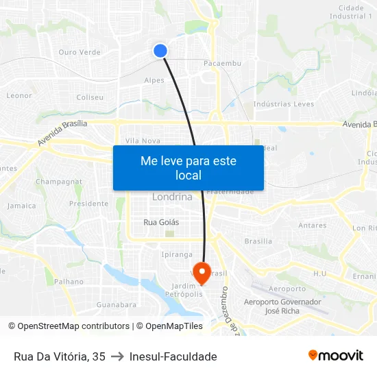 Rua Da Vitória, 35 to Inesul-Faculdade map