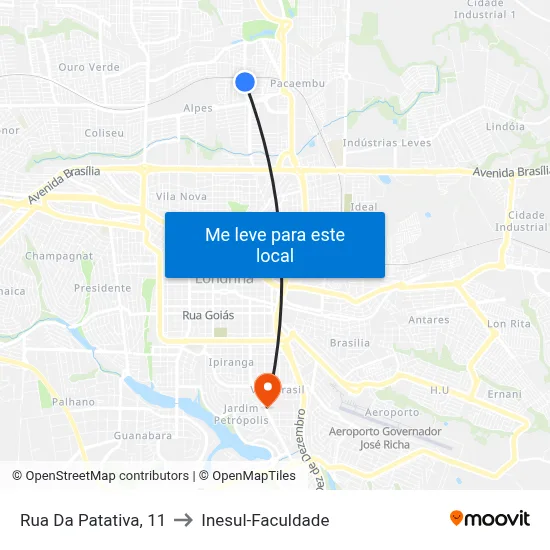 Rua Da Patativa, 11 to Inesul-Faculdade map