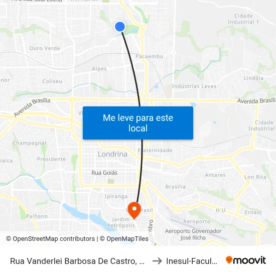 Rua Vanderlei Barbosa De Castro, 224-296 to Inesul-Faculdade map