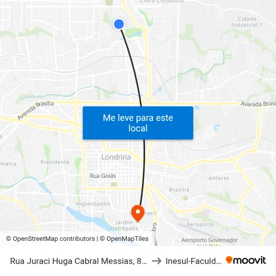 Rua Juraci Huga Cabral Messias, 850-912 to Inesul-Faculdade map