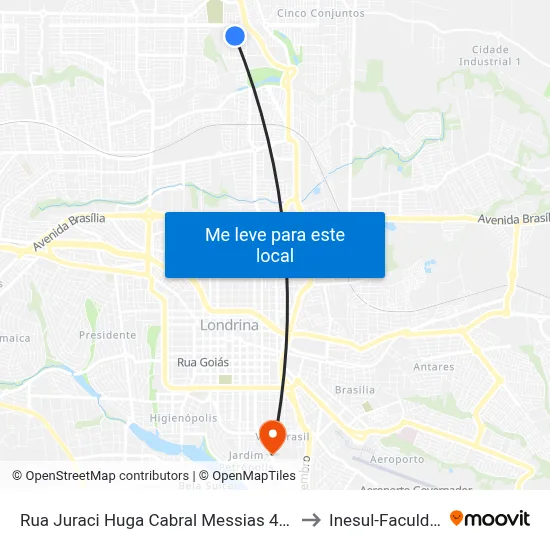 Rua Juraci Huga Cabral Messias 448-480 to Inesul-Faculdade map