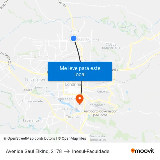 Avenida Saul Elkind, 2178 to Inesul-Faculdade map