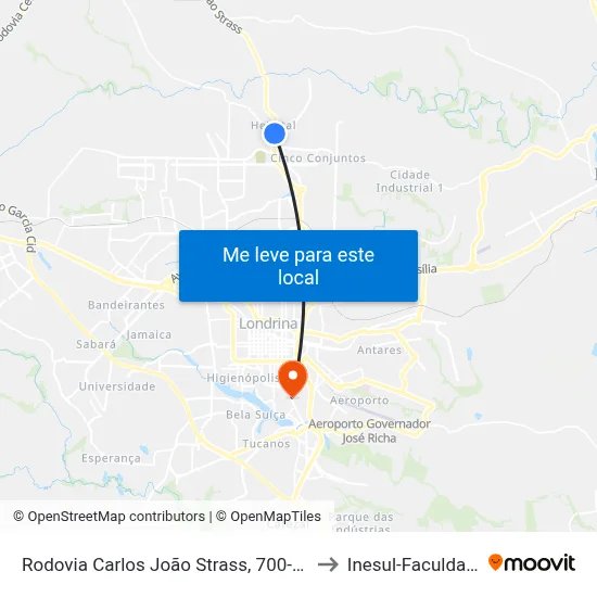 Rodovia Carlos João Strass, 700-754 to Inesul-Faculdade map