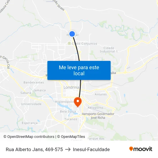 Rua Alberto Jans, 469-575 to Inesul-Faculdade map