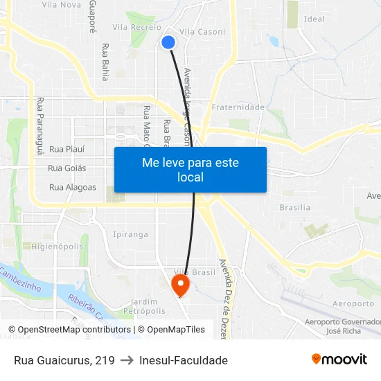 Rua Guaicurus, 219 to Inesul-Faculdade map