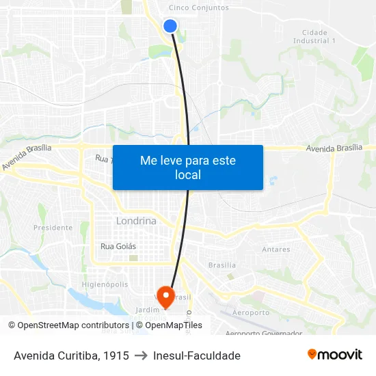 Avenida Curitiba, 1915 to Inesul-Faculdade map