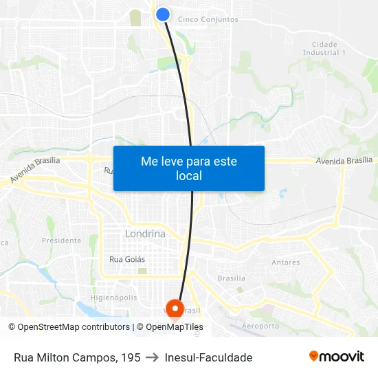 Rua Milton Campos, 195 to Inesul-Faculdade map