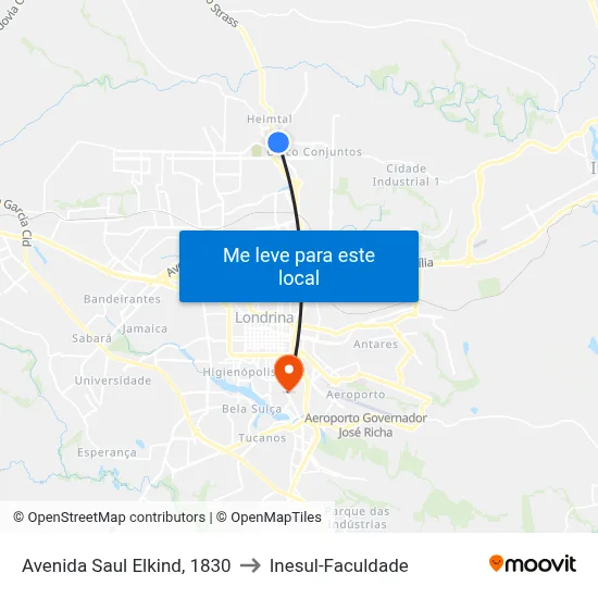 Avenida Saul Elkind, 1830 to Inesul-Faculdade map