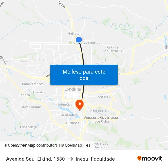 Avenida Saul Elkind, 1530 to Inesul-Faculdade map