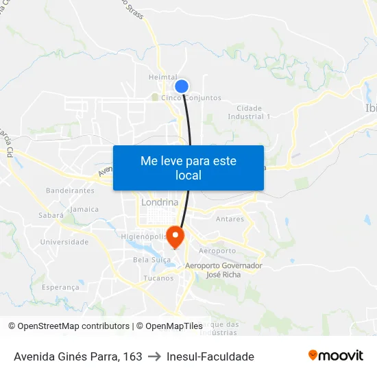 Avenida Ginés Parra, 163 to Inesul-Faculdade map