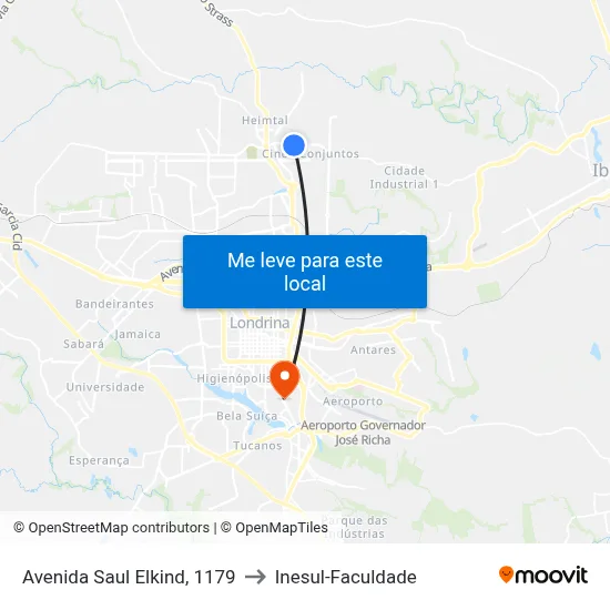 Avenida Saul Elkind, 1179 to Inesul-Faculdade map
