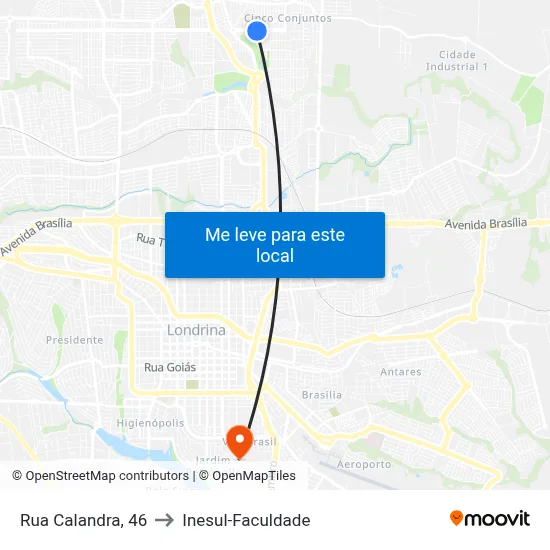 Rua Calandra, 46 to Inesul-Faculdade map