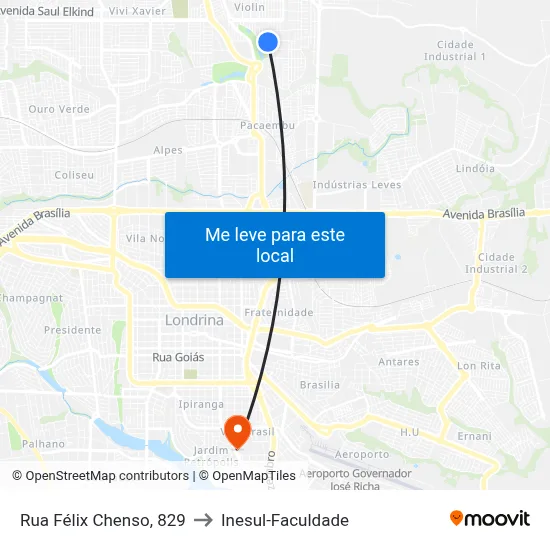 Rua Félix Chenso, 829 to Inesul-Faculdade map