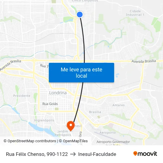 Rua Félix Chenso, 990-1122 to Inesul-Faculdade map