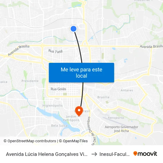Avenida Lúcia Helena Gonçalves Viana, 1049 to Inesul-Faculdade map