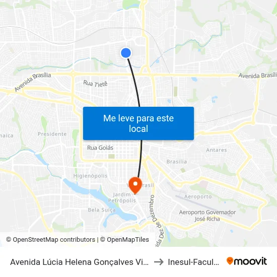 Avenida Lúcia Helena Gonçalves Viana, 807 to Inesul-Faculdade map