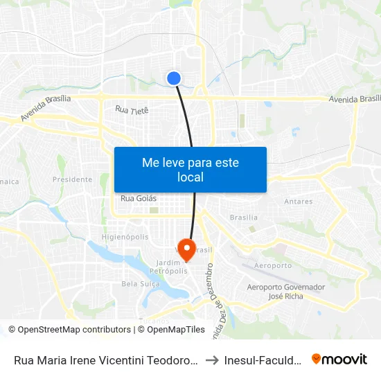 Rua Maria Irene Vicentini Teodoro, 529 to Inesul-Faculdade map