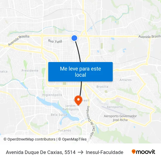 Avenida Duque De Caxias, 5514 to Inesul-Faculdade map