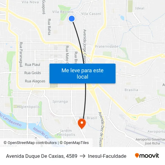 Avenida Duque De Caxias, 4589 to Inesul-Faculdade map