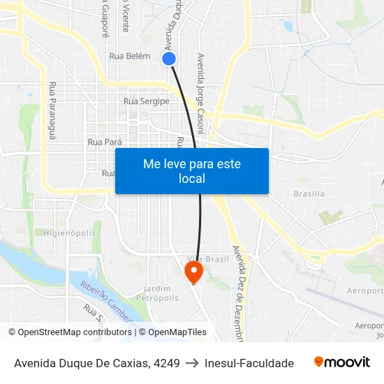 Avenida Duque De Caxias, 4249 to Inesul-Faculdade map