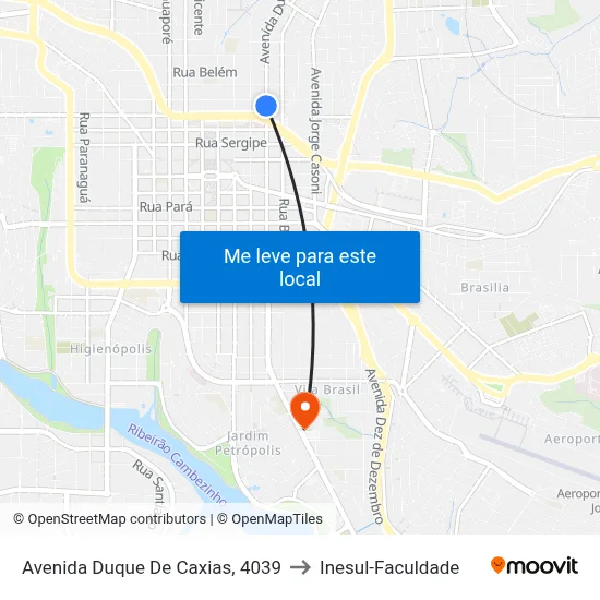 Avenida Duque De Caxias, 4039 to Inesul-Faculdade map