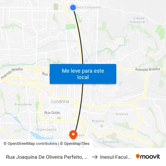 Rua Joaquina De Oliveira Perfeito, 159-207 to Inesul-Faculdade map