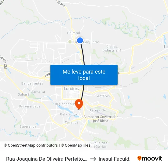 Rua Joaquina De Oliveira Perfeito, 435 to Inesul-Faculdade map