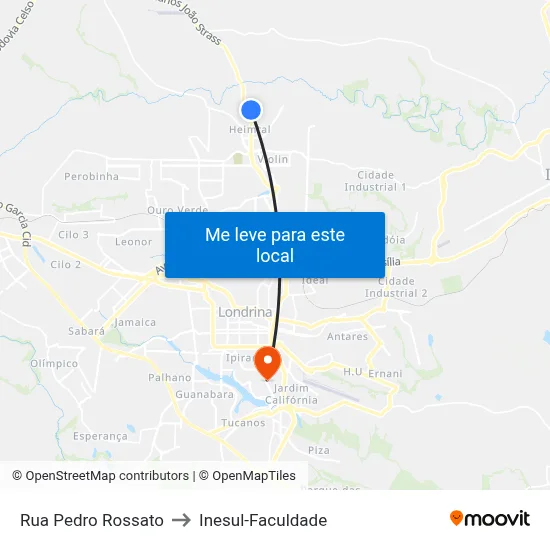 Rua Pedro Rossato to Inesul-Faculdade map