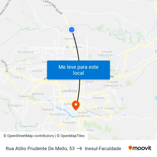 Rua Atilio Prudente De Mello, 53 to Inesul-Faculdade map