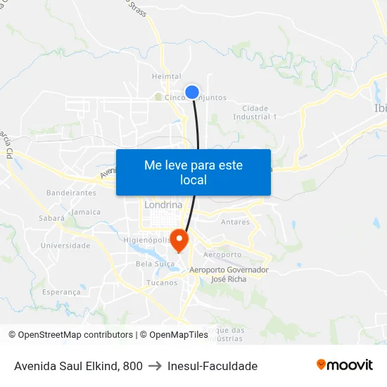 Avenida Saul Elkind, 800 to Inesul-Faculdade map