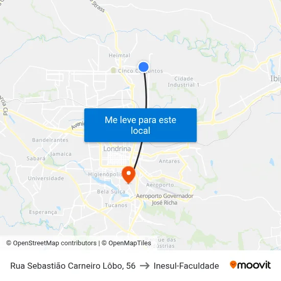 Rua Sebastião Carneiro Lôbo, 56 to Inesul-Faculdade map