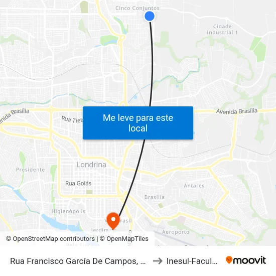 Rua Francisco García De Campos, 360-434 to Inesul-Faculdade map