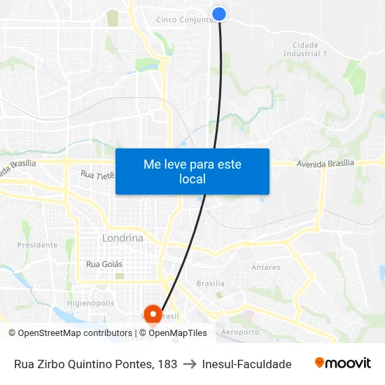Rua Zirbo Quintino Pontes, 183 to Inesul-Faculdade map