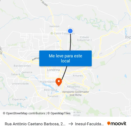 Rua Antônio Caetano Barbosa, 266 to Inesul-Faculdade map