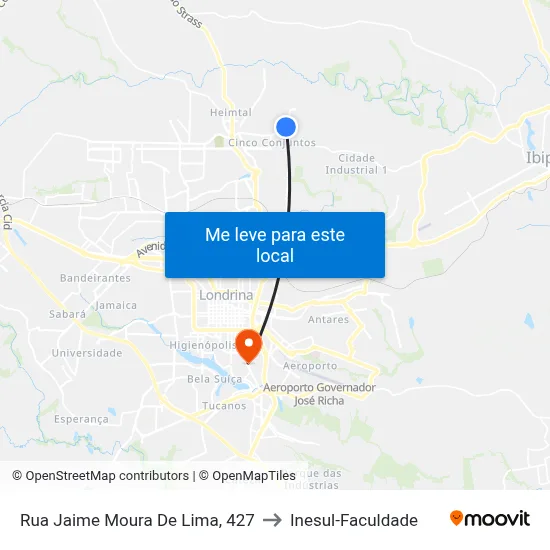 Rua Jaime Moura De Lima, 427 to Inesul-Faculdade map