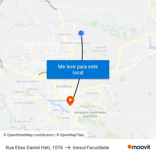 Rua Elías Daniel Hati, 1076 to Inesul-Faculdade map