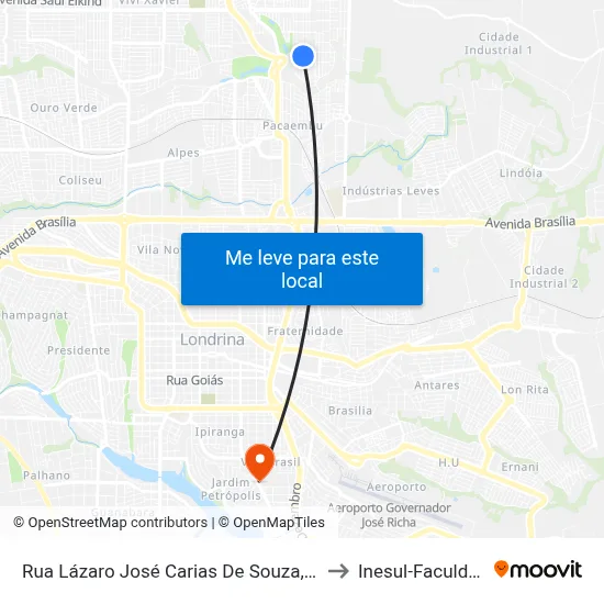 Rua Lázaro José Carias De Souza, 1210 to Inesul-Faculdade map