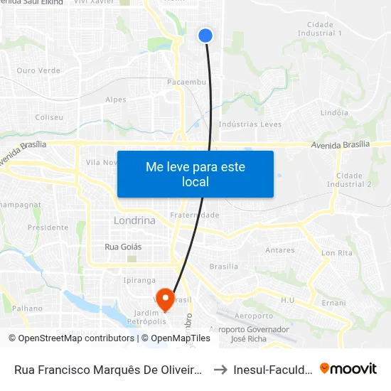 Rua Francisco Marquês De Oliveira, 1196 to Inesul-Faculdade map