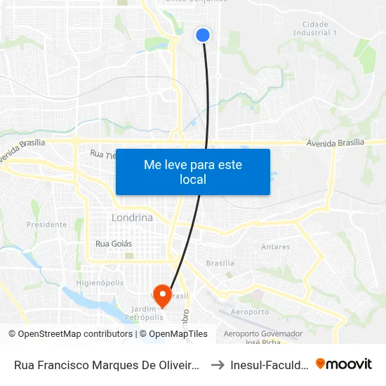 Rua Francisco Marques De Oliveira, 1159 to Inesul-Faculdade map