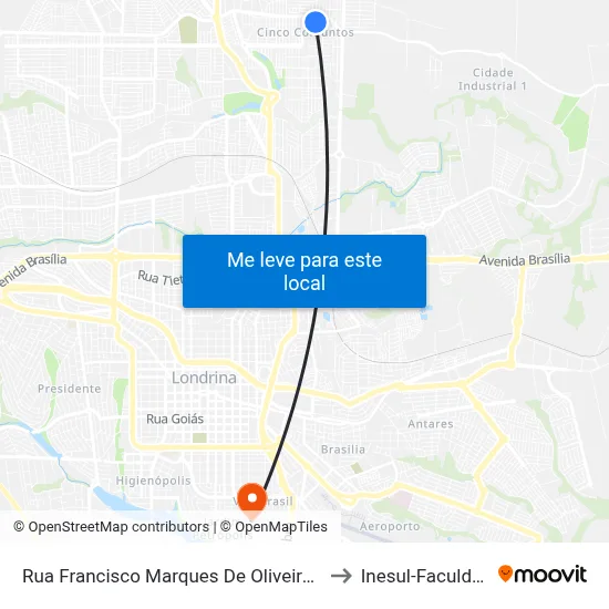 Rua Francisco Marques De Oliveira, 123 to Inesul-Faculdade map