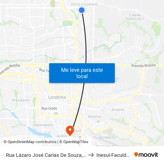 Rua Lázaro José Carias De Souza, 589 to Inesul-Faculdade map