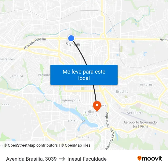 Avenida Brasília, 3039 to Inesul-Faculdade map