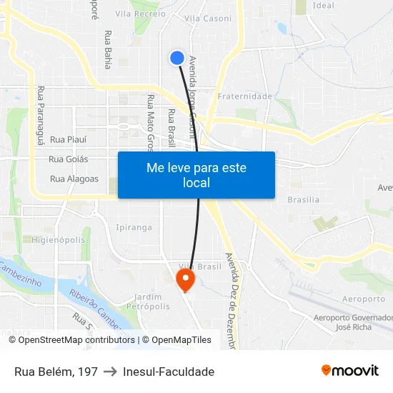 Rua Belém, 197 to Inesul-Faculdade map
