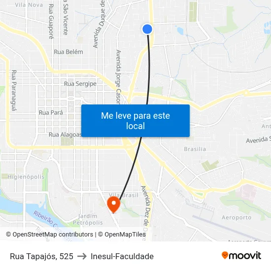 Rua Tapajós, 525 to Inesul-Faculdade map